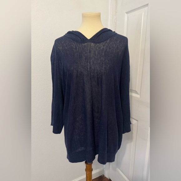 Eileen Fisher Tops - Eileen Fisher Organic Linen Long Sleeve Hooded Top Coastal Nautical Breathable L